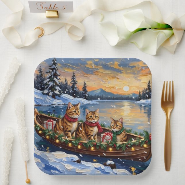 Abyssinian Cat Christmas Boat Holiday Paper Plates (Wedding)