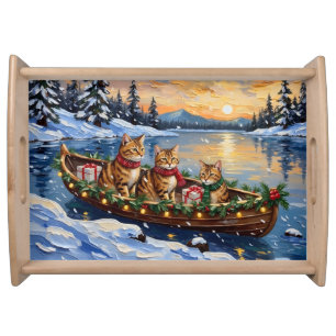 Abyssinian Cat Christmas Boat Holiday Serving Tray