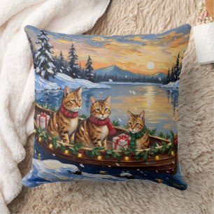 Abyssinian Cat Christmas Boat Holiday Throw Pillow