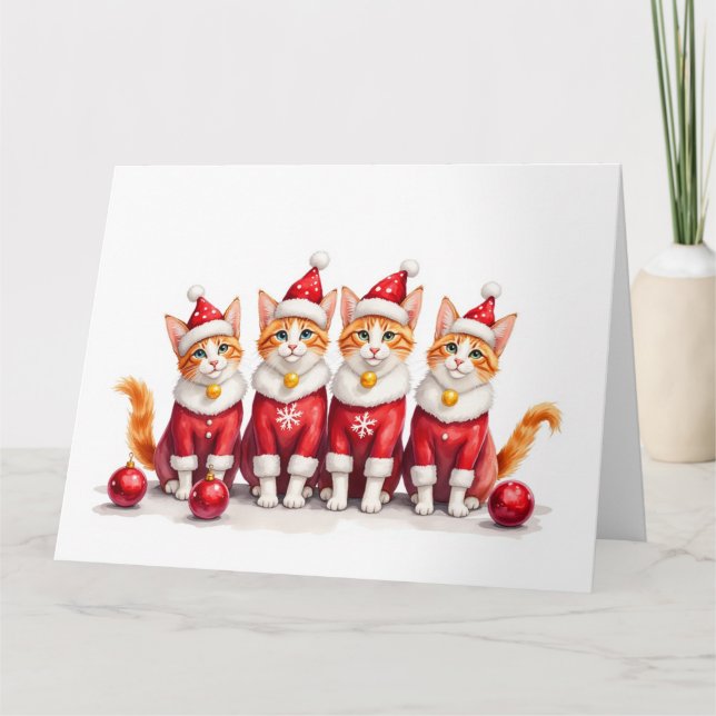 Abyssinian Cat Christmas Dress Santa Hat Card (Front)