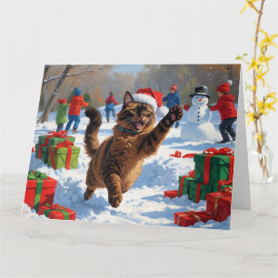 Abyssinian Cat Christmas Festive Snow Scene Card
