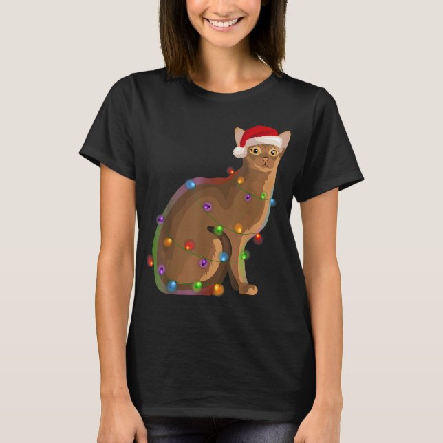 Abyssinian Cat Christmas Lights Xmas Cat Lover T-Shirt (Front)