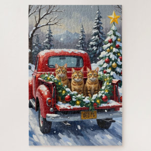Abyssinian Cat Christmas Red Truck Holiday Jigsaw Puzzle