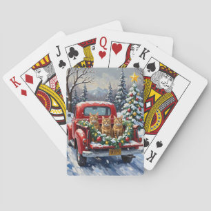 Abyssinian Cat Christmas Red Truck Holiday Poker Cards