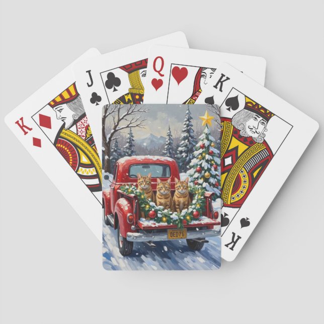 Abyssinian Cat Christmas Red Truck Holiday Poker Cards (Back)
