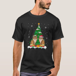Abyssinian Cat Christmas Tree Lights Santa Reindee T-Shirt