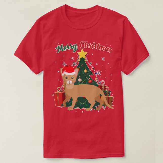 Abyssinian Cat Christmas Tree Snow Flakes Xmas Pre T-Shirt (Design Front)