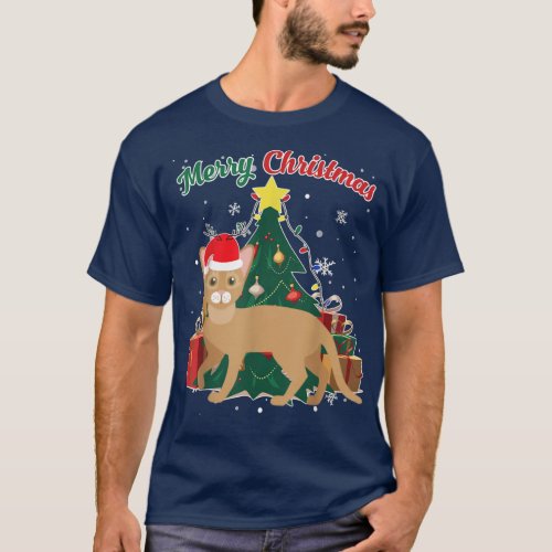 Abyssinian Cat Christmas Tree Snow Flakes Xmas Pre T_Shirt