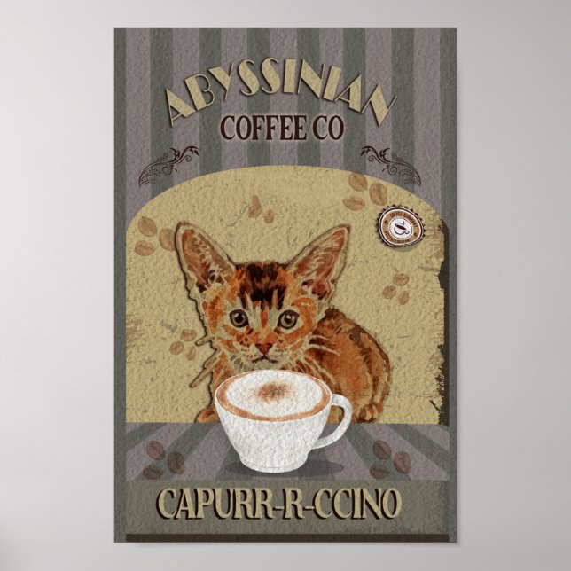Abyssinian Cat Coffee Capurrrccino Vintage  Poster (Front)