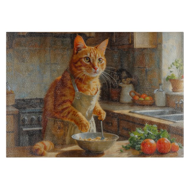 Abyssinian Cat Cooking in Kitchen Cutting Board (Front)
