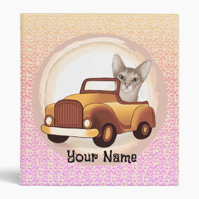 Abyssinian Cat Driving Car 3 Ring Binder (Front)