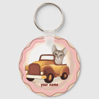 Abyssinian Cat Driving Car Keychain