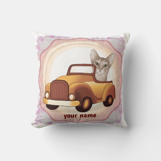 Abyssinian Cat Driving Car  Throw Pillow (Front)