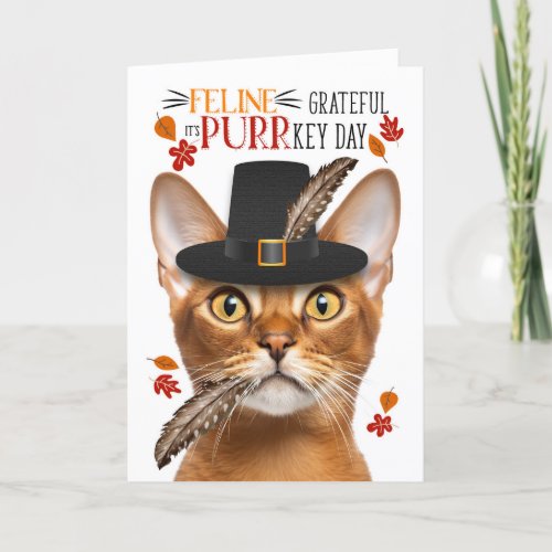 Abyssinian Cat Feline Grateful for PURRkey Day Holiday Card
