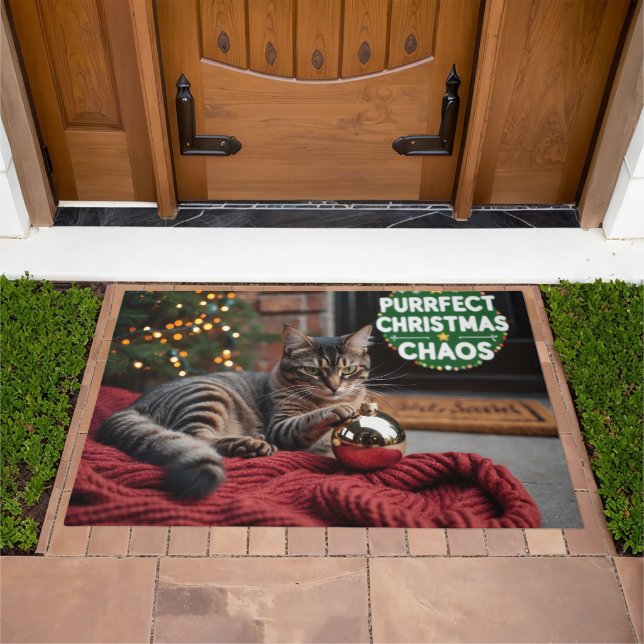 Abyssinian Cat  Festive Holiday Christmas Doormat (Outdoor)