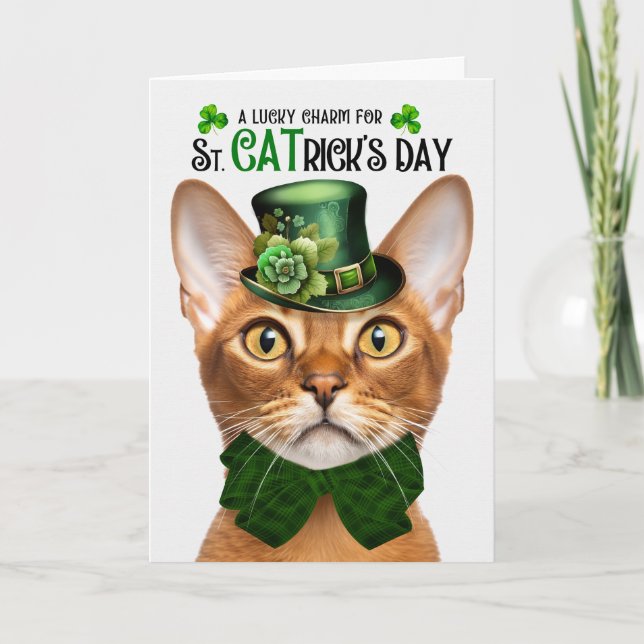 Abyssinian Cat Funny St. CATrick's Day Lucky Charm Holiday Card (Front)