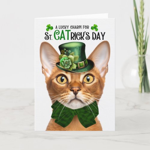 Abyssinian Cat Funny St CATricks Day Lucky Charm Holiday Card