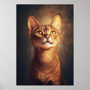 Abyssinian Cat Golden Eyes Vintage Portrait Art Poster