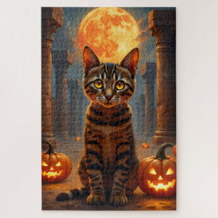 Abyssinian Cat Haunted Temple Halloween Portrait  Jigsaw Puzzle