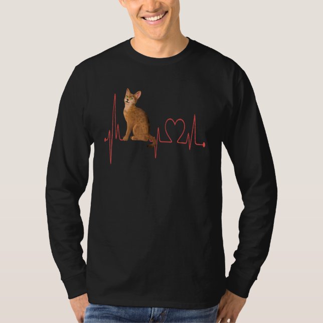 Abyssinian Cat Heartbeat EKG Funny I Love My Abyss T-Shirt (Front)