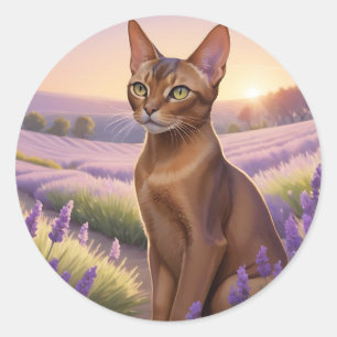 Abyssinian Cat in Lavender Field Classic Round Sticker