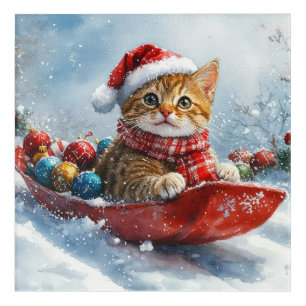 Abyssinian Cat in Sledge Let it Snow Christmas Acrylic Print