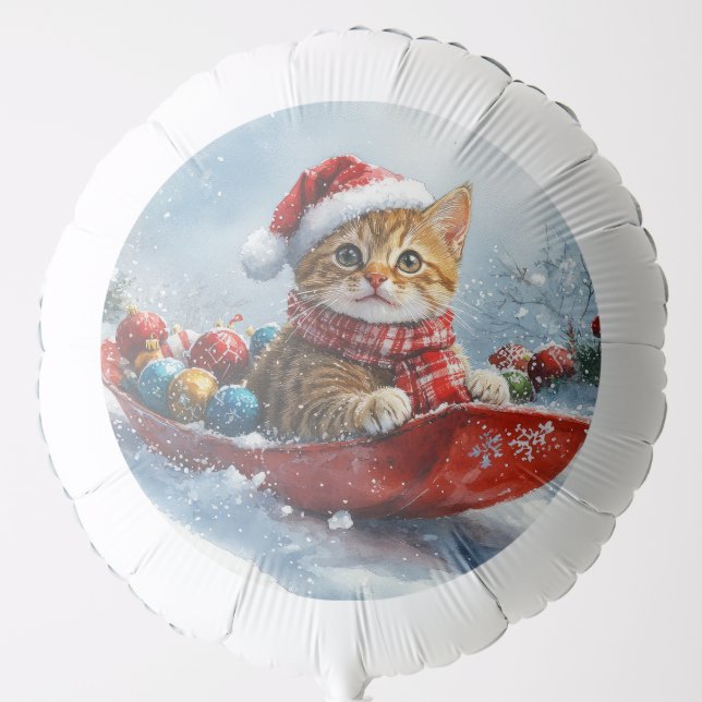 Abyssinian Cat in Sledge Let it Snow Christmas Balloon (Front)