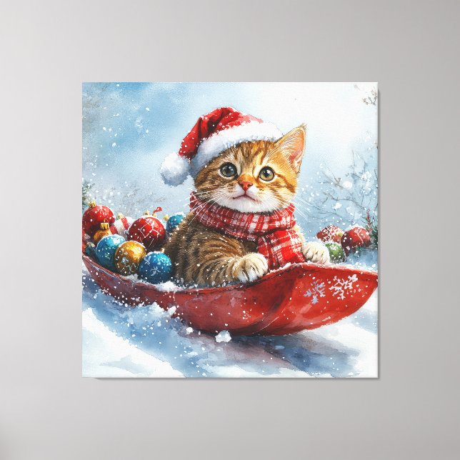Abyssinian Cat in Sledge Let it Snow Christmas Canvas Print (Front)