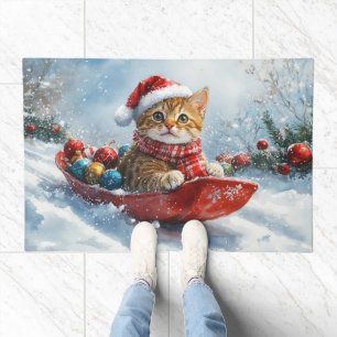 Abyssinian Cat in Sledge Let it Snow Christmas Doormat