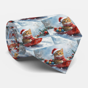 Abyssinian Cat in Sledge Let it Snow Christmas Neck Tie