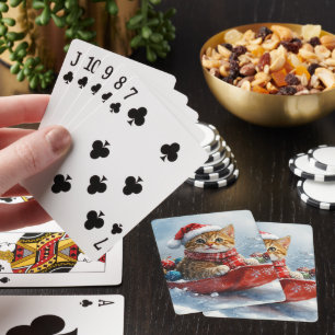 Abyssinian Cat in Sledge Let it Snow Christmas Poker Cards