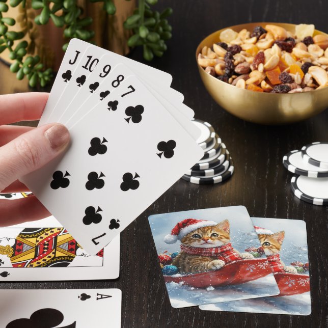 Abyssinian Cat in Sledge Let it Snow Christmas Poker Cards (In Situ)