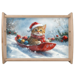 Abyssinian Cat in Sledge Let it Snow Christmas Serving Tray