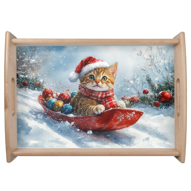 Abyssinian Cat in Sledge Let it Snow Christmas Serving Tray (Front)