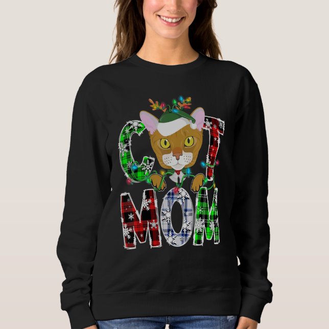 Abyssinian Cat Mom Lights Plaid Xmas Pajama Reinde Sweatshirt (Front)