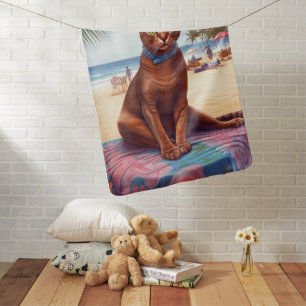 Abyssinian cat on Beach, summer gift for cat lover Baby Blanket