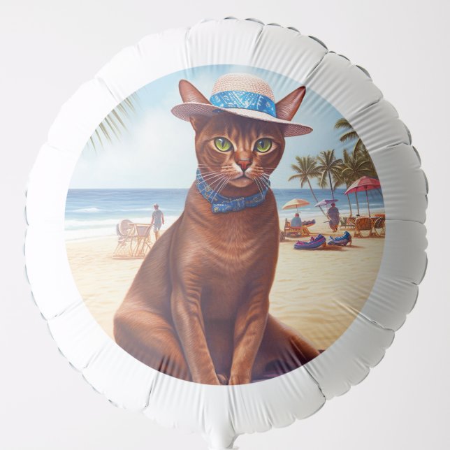 Abyssinian cat on Beach, summer gift for cat lover Balloon (Front)
