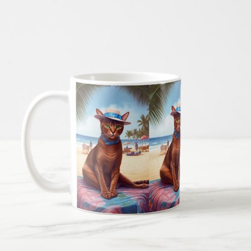 Abyssinian cat on Beach summer gift for cat lover Coffee Mug