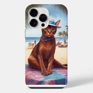 Abyssinian cat on Beach, summer gift for cat lover iPhone 14 Pro Max Case