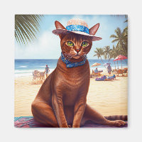 Abyssinian cat on Beach, summer gift for cat lover