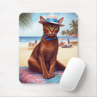 Abyssinian cat on Beach, summer gift for cat lover
