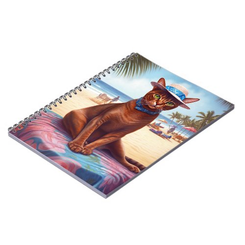 Abyssinian cat on Beach summer gift for cat lover Notebook
