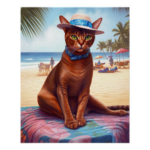 Abyssinian cat on Beach, summer gift for cat lover Poster