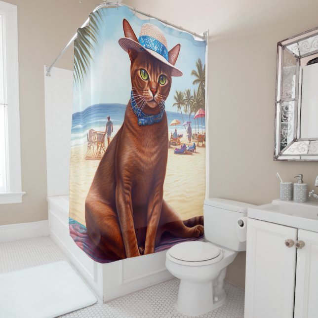 Abyssinian cat on Beach, summer gift for cat lover Shower Curtain (In Situ)