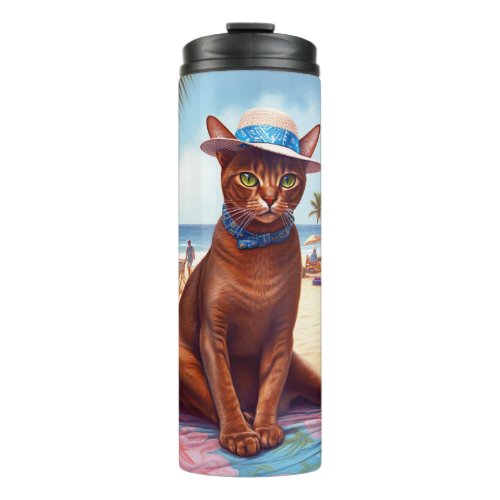 Abyssinian cat on Beach summer gift for cat lover Thermal Tumbler