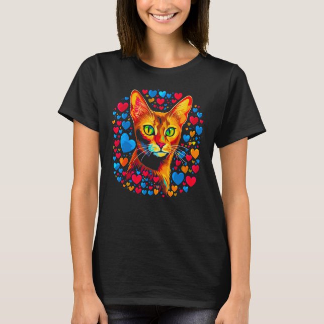 Abyssinian Cat Red Blue T-Shirt (Front)