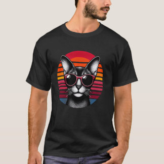 Abyssinian Cat Retro Vintage Sunset Sunglasses 70s T-Shirt