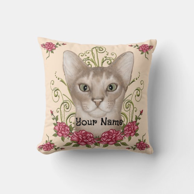 Abyssinian Cat Roses Pillow (Front)