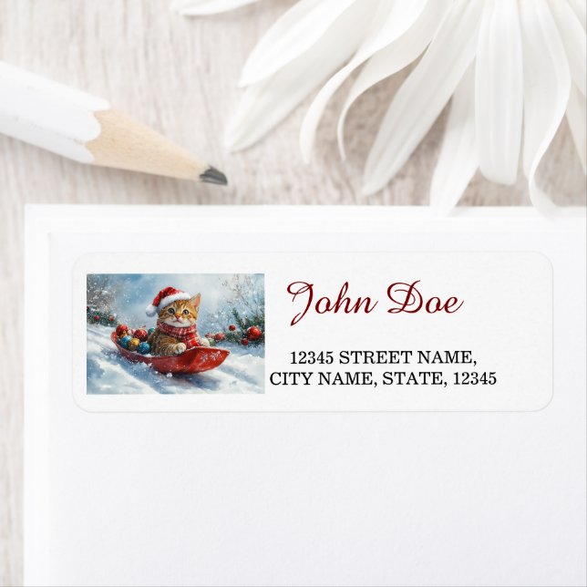 Abyssinian Cat Snow Christmas Return Address Label (Insitu)