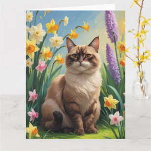 Abyssinian Cat Spring Flowers Painting Card